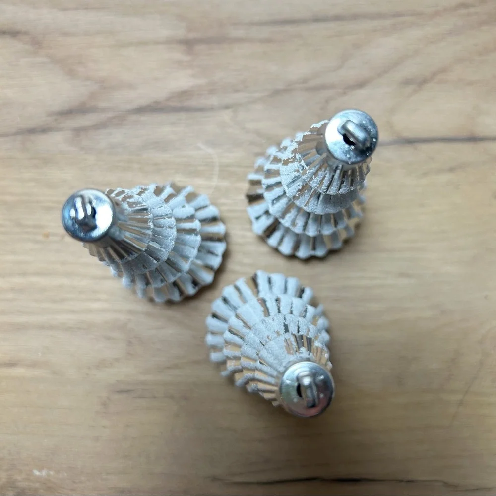 VTG Silver Christmas Tree Ornaments with White Accents Set of Three Decorations